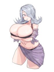 2022 big_breasts bikini black_bikini blush blush_lines breast_squish breasts breasts_bigger_than_head breasts_out_of_clothes cleavage danganronpa danganronpa_3 danganronpa_s:_ultimate_summer_camp enormous_breasts gray_hair kimura_seiko large_breasts leebongchun medium_hair purple_clothing purple_eyes straight_hair white_background