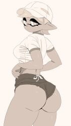 ass big_ass booty_shorts breasts cropped_shirt female hat inkling marie_(splatoon) pointy_ears shorts showing_ass showing_off splatoon tagme thick_thighs y_agc yuta_agc