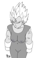 1girls areolae belly_button big_breasts breasts curvy dragon_ball dragon_ball_super enemy_conversion exposed_shoulders eyelashes female female_focus female_only female_saiyan female_solo female_vegeta gloves hip_focus hips light-skinned_female light_skin line_art long_hair looking_at_viewer majin majin_vegeta muscular_female nipples onesie pubic_hair rule_63 saiyan see-through see-through_clothing solo solo_female solo_focus spiky_hair super_saiyan super_saiyan_2 thick_legs thick_thighs thighs vegeta watermark wetlaw wide_hips