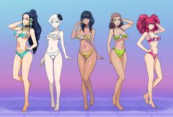 5girls alice_(zero_escape) barefoot black_hair blue_eyes breasts brown_eyes brown_hair cleavage clover_(zero_escape) clover_field_(zero_escape) consensual dancing earrings empty_eyes female_only femsub gradient_background green_eyes happy_trance harem_outfit heart heart_eyes large_breasts long_hair looking_at_viewer lotus_(zero_escape) micro_bikini mira_(zero_escape) multiple_girls multiple_subs navel nine_hours_nine_persons_nine_doors phi_(zero_escape) red_eyes red_hair shinzu shinzu031 short_hair smile symbol_in_eyes virtue's_last_reward white_eyes white_hair yellow_eyes zero_escape zero_time_dilemma