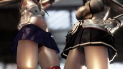 2girls 3d animated aobee belly_button female gloves hands_on_hips kantai_collection kashima_(kantai_collection) large_ass long_hair midriff miniskirt no_sound panties pelvic_thrust pleated_skirt shimakaze_(kantai_collection) skirt tagme thick_thighs thighs upskirt video