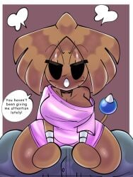 anthro anthrofied bulge dialogue english_text female hitmonre hitmontop jamvcr male male/female nintendo oversized_shirt pokémon_(species) pokemon pout rule_63 sitting_on_lap text