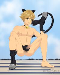 adrien_agreste blonde_hair cat_ears cat_noir censored davey_devil gay green_eyes male male_only miraculous_ladybug smell smelling smelling_shoe smelly tagme yaoi