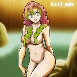 absurdres ass bath breasts cool-guy cool_guy demon_slayer female gradient_hair green_eyes green_hair highres kanroji_mitsuri kimetsu_no_yaiba large_breasts long_hair looking_at_viewer mole mole_under_eye mouth multicolored_hair open_mouth parted_lips pink_hair self_upload smile solo