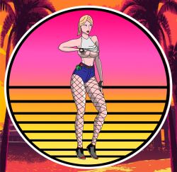 big_breasts blonde_hair blue_eyes blush grand_theft_auto grand_theft_auto_online gta_online_female_character jean_shorts nipples shorts