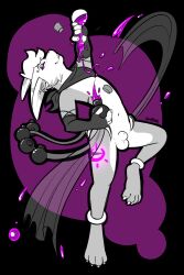 absurd_res alchemist animal_genitalia armwear balls clothing elbow_gloves femboy genitals gloves handwear hi_res kerchief lagomorph male mammal penis piercing potion sheath silveredge simple_background solo symbol