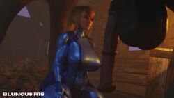 1girls 3d 3d_(artwork) barn blender blonde_hair blungusr18 bodysuit cock_worship dildo female horsecock huge_balls huge_cock looking_at_dildo male penis samus_aran simple_background solo tagme throbbing_penis video zoophilia