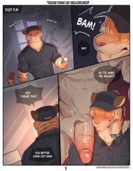 anthro big_penis blush cap clothed clothed_male comic comic_page duo erection feline flashlight fur furry gargoyle gay guard gulp huge_cock imminent_rape imminent_sex looking_at_penis male male_only mammal muscular muscular_anthro muscular_male museum mythology page_1 page_number penis penis_grab penis_on_shoulder pink_penis_tip raised_tail scared sound_effects standing surprised tail thick_penis veiny_penis white_border wolfanine