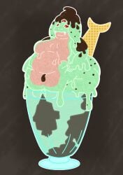 3_eyes animal_humanoid anthro appendages ass bananacasing11_(artist) belly belly_overhang big_belly big_butt brown_background candy cetecean chocolate chocolate_sauce colored_outline container dessert fangs female fifi_frog food food_creature food_humanoid food_transformation genitals glass green_body green_skin humanoid hybrid ice_cream ice_cream_humanoid ice_cream_sundae immobile in_container in_glass leaking_chocolate leaking_navel legless marine marine_humanoid melting melting_ice_cream mint_chocolate_chip mint_chocolate_chip_ice_cream multi_eye multi_pupil multicolored_body multicolored_skin nude obese obese_female overweight overweight_female plump_labia red_eyes red_sclera simple_background solo stuck tan_body tan_skin teeth transformation two_tone_body unusual_anatomy vulva wafer worried worried_look