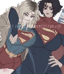 2girls abs alien alien_girl athletic_female big_breasts black_hair blonde_female blonde_hair blue_eyes breasts cape coat curvaceous curvaceous_body curvaceous_female curvaceous_figure curvaceous_hips curvy curvy_body curvy_female curvy_figure curvy_hips dc dc_comics dc_extended_universe dceu dcu drink dual_persona female female_focus female_only fully_clothed large_breasts medium_hair miniskirt multiple_girls muscular muscular_girl short_hair short_skirt skirt supergirl supergirl_(dcu) supergirl_(sasha_calle) superheroine superman_(2025) superman_(series) the_flash_(2023) the_flash_(series) thick_thighs thighs thight_clothing tight_clothing tomatostyles17 trenchcoat