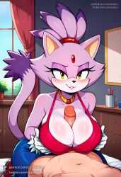 1boy 1girls ai_generated animal_ears animal_nose artist_name bare_shoulders blaze_the_cat blush body_fur breast_squeeze breasts cat_ears cat_tail censored choker closed_mouth collarbone cumsonics erection female furry furry_female gloves huge_breasts indoors large_breasts looking_at_viewer metadata_request model_request nipples patreon_username penis smile solo_focus sonic_(series) straight tail twitter_username uncensored watermark web_address window yellow_eyes