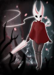 1girls 2023 2d anthro arachnid artist_name artist_signature black_body black_skin breast_expansion breasts bug bug_girl cape clothed clothes clothing color colored detailed_background digital_media_(artwork) expansion face_mask female female_only highres holding_object holding_weapon hollow_knight horn hornet_(hollow_knight) liltelltails mask pre-transformation solo solo_female string team_cherry transformation transformation_sequence void_(hollow_knight) weapon
