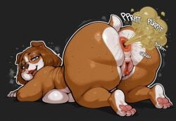 ai_generated anthrofied anus ass brown_hair bulldog canine canine_pussy dog_ears dog_girl dog_tail domn face_down_ass_up family_guy fart furry_female glasses huge_ass looking_at_viewer meg_griffin nude paws pussy thick_thighs tko-san wide_hips