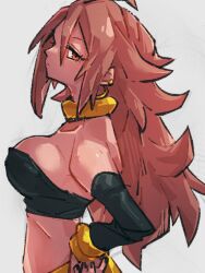 1girls android_21 android_21_(human) dragon_ball dragon_ball_fighterz female kemachiku looking_at_viewer messy_hair sideboob solo tagme