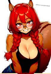 ai_generated brown_fur cute cute_face eternal_oak furry furry_female furry_female_only glasses mabel_maplebottom red_eyes red_hair squirrel twin_braids
