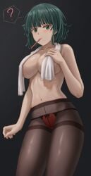 1girls belly belly_button big_breasts blush blushing breasts caplk curvaceous curvy curvy_female curvy_figure cute dark_green_hair dark_hair female female_focus female_only fit fit_female fubuki_(one-punch_man) green_eyes green_hair hips light-skinned_female light_skin lingerie lips lipstick looking_at_viewer medium_hair midriff navel no_bra one-punch_man panties pantyhose pink_lips pink_lipstick red_thong short_hair slim slim_waist solo solo_female solo_focus stomach string_panties thick thick_thighs thighs thin_waist thong toned toned_body toned_female toned_stomach topless topless_female towel towel_over_breasts underwear voluptuous waist wide_hips