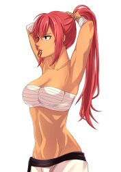 1girls abs armpits arms_above_head bandage bare_shoulders breasts female female_only human human_only humanoid muscular red_hair solo solo_female tied_hair
