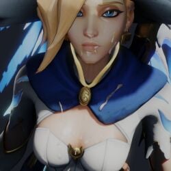 3d among_us animated blender blonde_hair blue_eyes cleavage clothed cum cum_on_face face_focus impostor_(among_us) looking_at_viewer mage_mercy meme mercy mp4 no_bitches?_(meme) overwatch sound sus suspicious video vine_boom vulpeculy