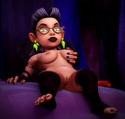 3d black_hair breasts eyeglasses feet felibrina_everblast glasses gnome gnome_(warcraft) green_eyes naked nude pussy shortstack sweetcherry thighhighs warcraft warlock_(warcraft) world_of_warcraft