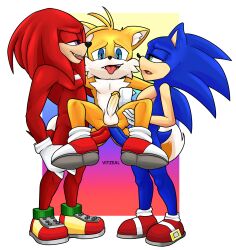 absurd_res anal anal_sex anthro canid canine double_anal double_penetration echidna eulipotyphlan exposed_torso footwear fox group handwear hedgehog hi_res knuckles_the_echidna male male/male male/male/male male_only mammal monotreme penetration sega sonic_(series) sonic_the_hedgehog sonic_the_hedgehog_(series) tails trio vitzeal