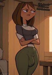 1futa ai_generated angry angry_expression angry_face annoyed annoyed_expression annoyed_face arms_crossed ass balls bare_breasts big_ass big_breasts big_penis blue_hair breasts brown brown_hair cabin caption cleavage clothed clothing courtney_(tdi) cum cum_leaking cumming dark_skin dick dickgirl elbow_sleeve erect_penis erection eyebrows eyelashes eyes futa_only futanari green_pants hands_behind_back huge_balls huge_cock indoors intersex legs legs_apart lips lipstick looking_at_viewer looking_down mad makeup medium_hair navel nipples nose pants penis seducing seductive seductive_eyes seductive_gaze seductive_look seductive_mouth seductive_pose shirt short_hair sitting smooth_balls smooth_penis smooth_skin solo solo_dickgirl solo_focus solo_futa sweater taker_pov teeth testicles text text_bubble total_drama_island velonix white_shirt