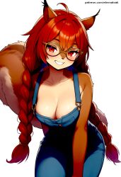 ai_generated cute eternal_oak furry glasses mabel_maplebottom overalls red_eyes red_hair squirrel thick_glasses twin_braids