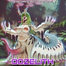 ai_assisted ai_generated breasts futanari greyscaler huge_balls huge_breasts huge_cock legless monster monster_cock monster_girl penis slime slimy slimy_body slug slug_girl slug_humanoid testicles world_of_lust:_the_spire