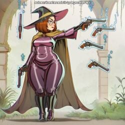 ai_assisted ai_generated family_guy greyscaler gun holding_breast mage magic magic_user meg_griffin sfw weapon witch world_of_lust:_the_spire