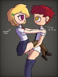 1boy 1boy1girl 1girls aiden_fox_(fnafhs) alternate_version_at_source alternate_version_available ann_chica_(fnafhs) artist_request blush carrying_position chica_(fnafhs) female fnafhs foxy_(fnafhs) hetero_sex male partially_clothed partially_nude penetration penis red_hair school_uniform sex spanish_text thighhighs vaginal_penetration vaginal_sex