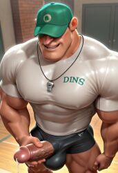 1boy ai_generated ass bara baseball_cap big_penis bulge civitai coach coach_(meet_the_robinsons) erection gay green_cap human male male_only mariacon22 meet_the_robinsons muscular nipples_visible_through_clothing penis penis_out penis_through_fly solo tight_clothing veiny_penis whistle_around_neck yaoi