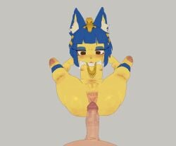 1boy 1girls anal anal_sex animal_crossing animated ankha anthro blue_hair bouncing_breasts cat_ears cha_tuo_yan female male male_pov nintendo nude pov small_breasts stomach_bulge sweat sweaty yellow_fur