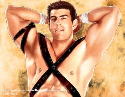 wirly male dated original gay yaoi archived_source male_only 2004 muscular nipples abs arms_behind_head brown_hair 1boy solo light_skin