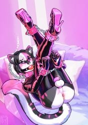 alexa_neon anthro ass._latex bondage bound chastity_device clothing cuff_(restraint) femboy footwear hi_res high_heels invalid_tag null restraints shoes