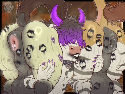 absurd_res animal_dildo animal_genitalia animal_sex_toy anthro anus aroused aroused_smile ass balls bangs big_balls big_butt bodily_fluids bovid bovine brown_body brown_fur brown_hair butt_grab cattle collar damienkamien dark_hair dildo dripping ears_back equid equine equine_dildo equine_genitalia eyeless feral fur genitals group hair hand_on_butt heart_symbol hi_res horn horse hug huge_butt hugging_another hugging_butt kiss_mark law_(planetsizedmoo) leg_grab lips lipstick lipstick_markings lipstick_on_anus lipstick_on_balls lipstick_on_body lipstick_on_face long_nails makeup male male/male mammal markings mottled mottled_body mottled_fur musk musk_clouds musky_anus musky_balls musky_butt nails nipples piebald piebald_body piebald_fur pivoted_ears puffy_anus purple_hair raised_tail saliva saliva_drip saliva_on_anus saliva_on_face saliva_string scent scent_play sex_toy size_difference smelly smile spiked_collar spikes spots spotted_body spotted_fur steam steaming striped_body striped_fur stripes sweat sweatdrop sweaty_balls sweaty_butt sweaty_genitalia sweaty_legs sweaty_thighs tail teeth trio worship