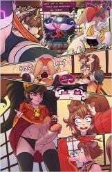 86roko absurd_res animal_ears animal_humanoid arc_system_works battle birbop black_clothing black_hair black_legwear black_panties black_stockings black_underwear blazblue bodily_fluids bottomwear breasts brown_hair cat_tail character_request clothed clothing clothing_aside clothing_lift comic dazed dialogue dojo dress dripping electricity felid felid_humanoid feline feline_humanoid fellatio female fight floor genital_fluids genitals group gynomorph hair hand_on_another's_head heart_eyes heart_symbol hi_res hood human humanoid inside intersex intersex/female kaka_(blazblue) legwear light_body light_skin lightning magic magic_user makoto_nanaya mammal mammal_humanoid mind_control moon narrowed_eyes night nipples oral panties panties_aside panty_shot penile penis pink_lighting pink_nipples precum precum_drip pupils questionable_consent red_clothing red_dress red_eyes red_panties red_underwear rodent rodent_humanoid saliva sciurid sciurid_humanoid sex shadow_face skirt skirt_lift small_pupils sound_effects speech_bubble spiral spiral_eyes squint squirrel_tail stockings tail tan_body tan_skin taokaka topless topless_female tree_squirrel_humanoid trio underwear underwear_aside upskirt upward_angle vein veiny_penis wide_eyed wood wood_floor