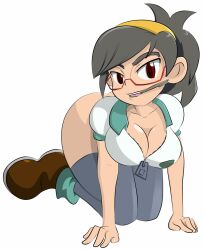 artist_request big_ass bottomless cleavage glasses on_knees pen rottytops shantae white_background