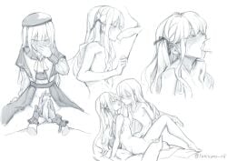 2girls ^_^ absurdres arm_at_side arm_support artist_name ascot bang_dream! bang_dream!_it's_mygo!!!!! belt beret blush bottomless breasts brooch capelet cheek_bulge chinese_commentary closed_eyes clothed_sex commentary_request covered_mouth covering_own_mouth cum cum_in_mouth cum_overflow disembodied_hand erection face-to-face fellatio flat_chest frilled_wrist_cuffs frills furrowed_brow futa_with_female futanari gloved_handjob gloves greyscale hair_ribbon half-closed_eyes hand_on_another's_thigh hand_up handjob hat highres jewelry leg_grab licking licking_penis long_hair looking_at_another looking_at_penis looking_down medium_breasts monochrome mortis_(bang_dream!) mortis_(costume)_(bang_dream!) multiple_girls multiple_views nose_blush oblivionis_(bang_dream!) one_side_up open_mouth oral parted_lips penis precum profile ribbon saliva saliva_trail sex showgirl_skirt simple_background sitting spread_legs straight_hair togawa_sakiko twitter_username two-handed_handjob u_u vaginal_penetration wakaba_mutsumi white_background wrist_cuffs yukikuma_(yukikuma_018)