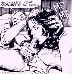 black_and_white_drawing blowjob comic erect_while_penetrated female_penetrating_male finger_in_ass italian_text oral_with_prostate_stimulation prostate prostate_milking prostate_stimulation text translation_request