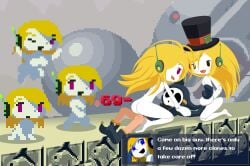 1boy 5girls anti_groove blonde_hair cave_story clone cowgirl_position curly_brace dialogue female femdom lisnotsfw male nude oc original original_character robot_girl text top_hat