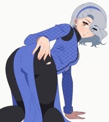 1girls animated ass atlus blinking female gjh_1 looking_back margaret_(persona) no_sound persona persona_4 presenting_hindquarters ripped_clothing solo tagme video white_hair
