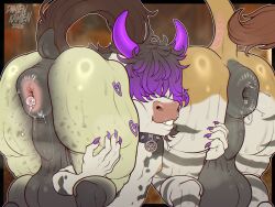 absurd_res animal_dildo animal_genitalia animal_sex_toy anthro anus aroused aroused_smile ass balls bangs big_balls big_butt bodily_fluids bovid bovine brown_body brown_fur brown_hair butt_grab cattle collar damienkamien dark_hair dildo dripping ears_back equid equine equine_dildo equine_genitalia eyeless feral fur genitals group hair hand_on_butt heart_symbol hi_res horn horse hug huge_butt hugging_another hugging_butt law_(planetsizedmoo) leg_grab lips long_nails male male/male mammal markings mottled mottled_body mottled_fur musk musk_clouds musky_anus musky_balls musky_butt nails nipples piebald piebald_body piebald_fur pivoted_ears puffy_anus purple_hair raised_tail saliva saliva_drip saliva_on_anus saliva_on_face saliva_string scent scent_play sex_toy size_difference smelly smile spiked_collar spikes spots spotted_body spotted_fur steam steaming striped_body striped_fur stripes sweat sweatdrop sweaty_balls sweaty_butt sweaty_genitalia sweaty_legs sweaty_thighs tail teeth trio worship