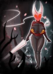 1girls 2023 2d anthro arachnid artist_name artist_signature black_body black_skin blush blushing breast_expansion breasts bug bug_girl cape clothed clothes clothing color colored detailed_background digital_media_(artwork) expansion face_mask female female_only highres holding_object holding_weapon hollow_knight horn hornet_(hollow_knight) lactation liltelltails mask post-transformation ripped_clothing solo solo_female string team_cherry torn_clothes torn_clothing transformation transformation_sequence void_(hollow_knight) weapon