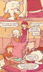 a_bag_for_two_(funkybun) board_game cabin canid canine canis cervid comic domestic_dog english_text female funkybun furniture group male mammal page_21 sleeping_bag sofa straight text