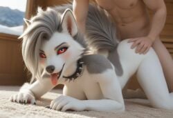 1boy 1girls ai_generated all_fours anthro anthroguy anthropomorphic beautiful bedroom big_breasts blush breasts breeding_request canine canine_humanoid curvy_female demon demon_girl doggy_style ears faceless_male female female_focus fluffy_tail fucked_from_behind fucking fur furry furry_female goth goth_girl grey_body grey_fur grey_hair hellhound helluva_boss horny horny_female human human_on_anthro in_heat intercourse interspecies kneeling long_hair looking_at_viewer loona_(helluva_boss) male male/female naked naked_female naked_male nipples nude nude_female nude_male realistic red_eyes red_sclera seductive seductive_look seductive_smile sex sexy sexy_body sexy_pose smile spiked_collar tail tits_out tongue tongue_out two_tone_body two_tone_fur unseen_male_face voluptuous white_body white_eyes white_fur wide_hips wolf wolf_girl