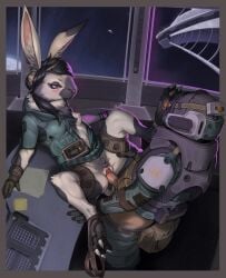 anthro anthro_penetrated armor black_hair breasts claws clitoris clothing crestfallenartist duo electronics erection feet female female_anthro female_penetrated foot_on_face genitals hair headgear headphones helmet hi_res human human_on_anthro human_penetrating human_penetrating_anthro humanoid_genitalia humanoid_penis inner_ear_fluff interspecies jacket lagomorph leporid long_ears male male/female male_human male_penetrating male_penetrating_anthro male_penetrating_female mammal military one_breast_out penetration penis rabbit science_fiction sex small_breasts soldier space space_station spread_legs spreading toe_claws topwear tuft vulva warrior