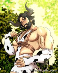 1boy cosplay cosplayer cow_costume dhd_art hairy harness horns male male_only muscles muscular muscular_male onlyfans_model outdoors outside posing real_person zayan_kazi