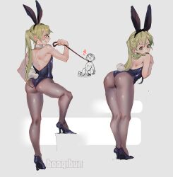 ass boogibun bunny_ears bunnysuit femdom leash leash_pull maka_albarn malesub smirk soul_eater