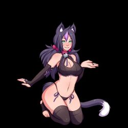 1girls 5-ish bikini black_legwear breasts cat_ears female fiveish futanari_quest hand_out nekomata_(futanari_quest) nekomimi panties sprite sprite_art tail