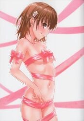 10s 1girls 2019 absurd_res arm_ribbon bangs blush bow breasts brown_eyes brown_hair brunette closed_mouth collarbone eyebrows_visible_through_hair flower from_side hair_flower hair_ornament huge_filesize isshi_pyuma looking_at_viewer looking_to_the_side misaka_mikoto naked_ribbon navel nude nude_female pink_bow profile ribbon scan short_hair sideways_glance small_breasts smile solo solo_female stomach teenage_girl teenager to_aru_kagaku_no_railgun to_aru_majutsu_no_index underboob uniform upper_body white_flower young