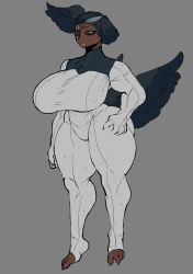 1girls big_breasts dark-skinned_female female female_focus female_only huge_breasts monster monster_girl one_eye repomorame scar_across_eye thick_thighs wide_hips wings